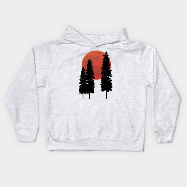 Blood Moon with Evergreens Kids Hoodie by Lil-Salt